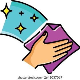 Made in UK Hand wiping blue surface with pink cloth suitable for cleaning vector icon, household chores, hygiene, cleaning supplies, wiping surfaces, household cleaning routine.