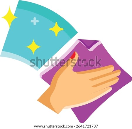 Made in UK Hand wiping blue surface with pink cloth suitable for cleaning vector icon flat style, household chores, hygiene, cleaning supplies, wiping surfaces, household cleaning routine.