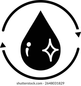 Made in UK Hygiene concept illustrated by a water droplet in a circular motion vector icon solid style. Suitable for healthcare, cleanliness