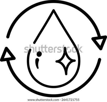 Made in UK Hygiene concept illustrated by a water droplet in a circular motion vector icon outline style. Suitable for healthcare, cleanliness