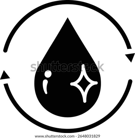 Made in UK Hygiene concept illustrated by a water droplet in a circular motion vector icon solid style. Suitable for healthcare, cleanliness
