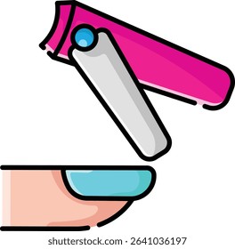 Made in UK Hygiene in fingernail clipping is crucial vector icon. Closeup photo of hands trimming fingernails with clean tools, suitable for healthcare and beauty concepts.