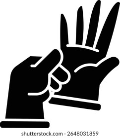 Made in UK Hygiene is paramount hand putting on a glove vector icon solid style, ideal for medical, healthcare, hygiene, safety, protective gear, pandemic concept.