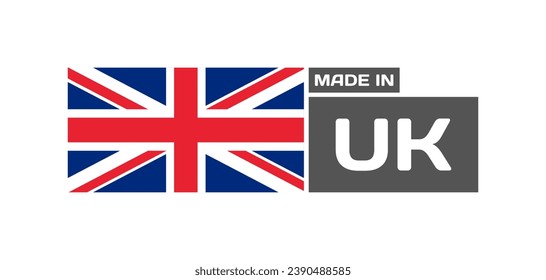 Made in UK icon. Flat, flag of UK, made in UK icon, national flag of United Kingdom. Vector icon svg