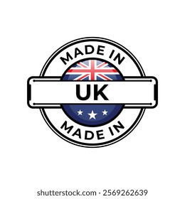 Made in UK label icon emblem isolated on white background. Vector quality logo emblem design element. Vector illustration