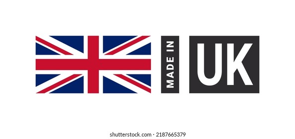 Made in UK label sign. Product emblem. Flag of the country of manufacture. Vector illustration svg