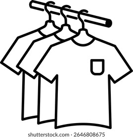 Made in UK Laundry day bliss with three tshirts hang on a drying rack, ideal for household, cleaning, organization, clothing, and laundry concepts vector icon outline style.