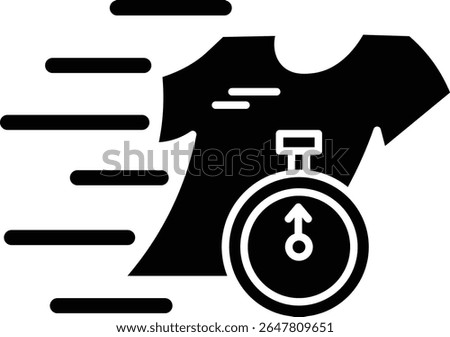Made in UK Laundry day closeup showing a tshirt and ticking timer, ideal for household chore concept designs, cleaning service promotions, and laundry themed graphics vector icon solid style.