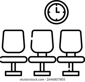 Made in UK Laundry day setting with a clock and three purple chairs, suitable for laundry service advertisements vector icon.