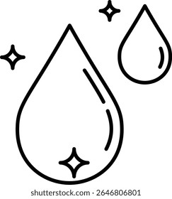 Feito no Reino Unido Laundry dia brilho com gotas de água e estrelas ícone vetor estilo contorno. Adequado para a embalagem de sabão de lavanderia ou publicidade de produtos de limpeza.