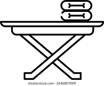 Made in UK Laundry neatly folded on an ironing board vector icon. Suitable for household, chores, organization, and home management concepts in design projects.