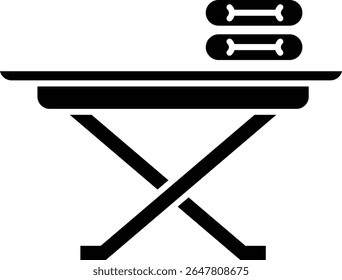 Made in UK Laundry neatly folded on an ironing board vector icon solid style. Suitable for household, chores, organization, and home management concepts in design projects.