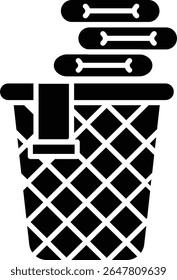 Made in UK Laundry sits in brown wicker basket, ready to be washed vector icon solid style. Perfect for ads, blog posts, or social media content creation.