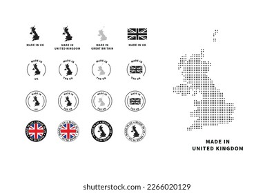 Realizado En El Conjunto De Icono De Línea De Reino Unido. Producto Del Reino Unido Hecho En Un Paquete De Símbolo De Vector De Badges.