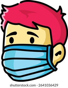 Made in UK Man wearing a blue mask is ideal for health publications vector icon, articles, blogs, and social media posts related to COVID19 safety precautions.
