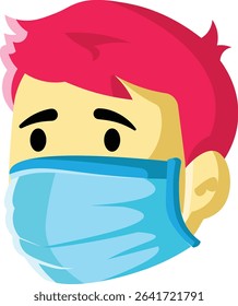 Made in UK Man wearing a blue mask is ideal for health publications vector icon flat style, articles, blogs, and social media posts related to COVID19 safety precautions.