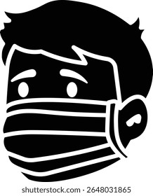 Made in UK Man wearing a mask is ideal for health publications vector icon solid style, articles, blogs, and social media posts related to COVID19 safety precautions.