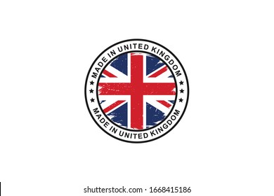 Made in the UK. Manufactured in Britain,with grunge flag of United Kingdom, vector icon svg