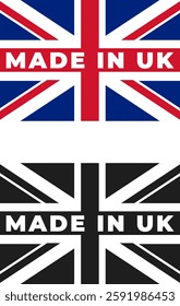 Made In UK on United Kingdom Flag. Colorful and Black and White vector illustration