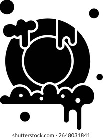 Made in the UK  Plate with soap suds suitable for household cleaning product advertisements vector icon solid style, kitchen hygiene blog posts