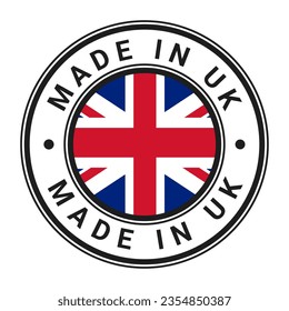 Made In UK round stamp sticker with United Kingdom Flag vector illustration