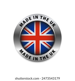 Made in uk rounded vector symbol. Made in UK Britain flag logo. English brand sticker made in Britain vector stamp. Vector illustration