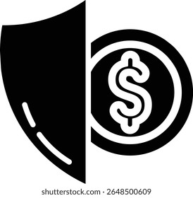 Made in UK shield protecting coin vector icon solid style, ideal for financial, patriotic, and security concepts in design projects.