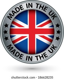 Made in the UK silver label with flag, vector illustration