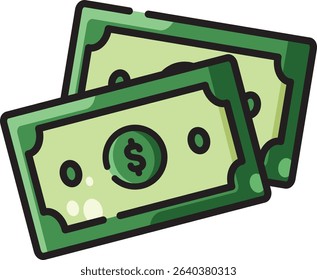 Made in the UK, two cartoon dollar bills ideal for designs vector icon. Perfect for financial, business, currency, and economy related projects.