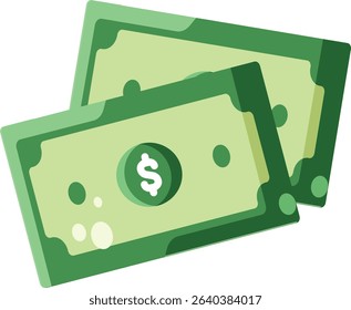 Made in the UK, two cartoon dollar bills ideal for designs vector icon flat style. Perfect for financial, business, currency, and economy related projects.