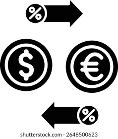  Made in UK two euro coins and arrows with percentage signs depict economic growth vector icon solid style.