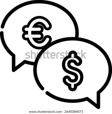 Made in UK two speech bubbles display euro and dollar signs vector icon outline style. Great for business, finance
