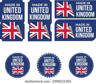 Made in Uk, United Kingdom, vector logos with Japan flag painted circles and stripe