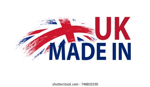 Made in UK. Vector label with grunge flag of United Kingdom and Northern Ireland