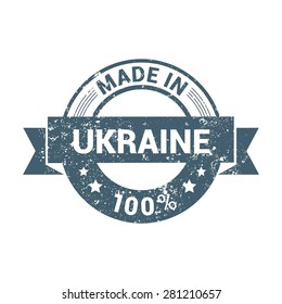 Made in Ukraine 100% - Round blue grunge rubber stamp design isolated on white background. vector illustration vintage texture. Vector illustration