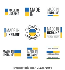 made in Ukraine labels set, Ukrainian product emblem