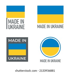 made in Ukraine labels set, Ukrainian product emblem