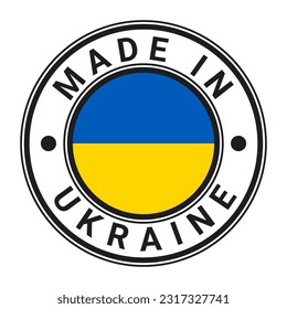 Made In Ukraine round stamp sticker with Ukrainian Flag vector illustration