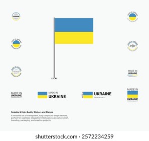 Made in Ukraine Stamps, Flag, Tags, labels, Seals, Icons. Creative Designs for Branding and Packaging