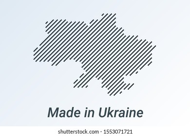 Made in Ukraine, striped map in a black strip on a silver background. vector illustration