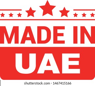 Made in United Arab Emirates collection of ribbon, label, stickers, badge, icon and page curl with UAE flag symbol. Vector illustration isolated on white background.  Stamp with Made in UAE text.
