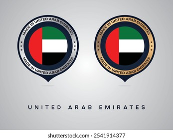 Hecho en Emiratos Árabes Unidos. etiquetas, pegatinas, puntero, insignia y símbolo del icono de la bandera de los Emiratos Árabes Unidos. Ilustración vectorial de la colección