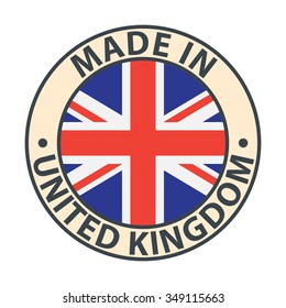 Made in United Kingdom badge with flag on white background, minimalism style