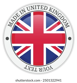 Made in United Kingdom badge. Vector badge with shadow underneath. Icon isolated on white background