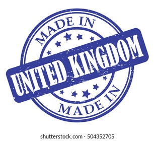 Made in United Kingdom blue round stamp