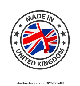 Made in the United Kingdom icon. Stamp made in with country flag