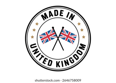 Made in United Kingdom label with crossed British flags indicating product origin and quality assurance with a circular