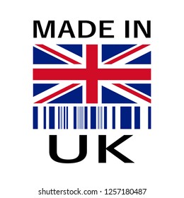made in United Kingdom logo with bar code concept