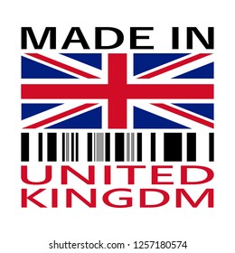 made in United Kingdom logo with bar code concept