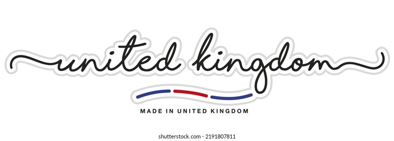 Hecho en el Reino Unido, nuevo diseño moderno de tipografía escrita a mano calligráfica logo sticker, banner abstracto de la bandera de Liberia